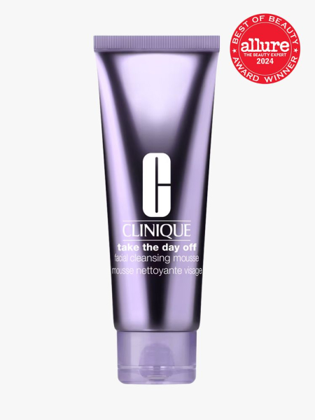 cleanser in branded purple tube with cap on light gray background with red and white 2024 allure best of beauty seal